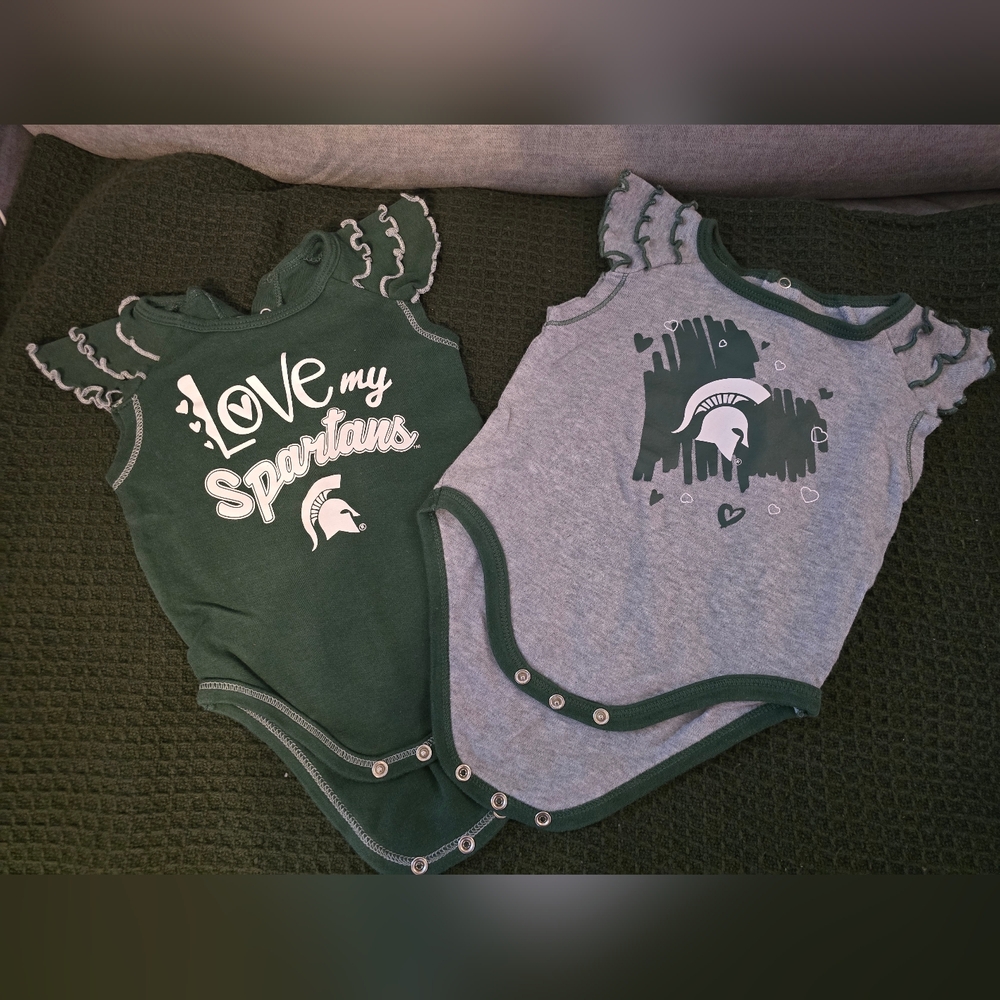 Green and Gray Spartans Baby Onesies 3/6m